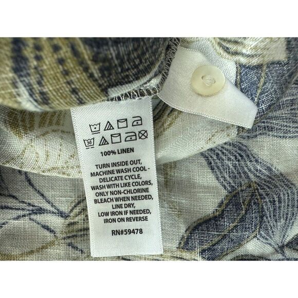 Tahari Women's Plus 2X 100% Linen Button Down Botanical Blouse Top - Picture 2 of 6